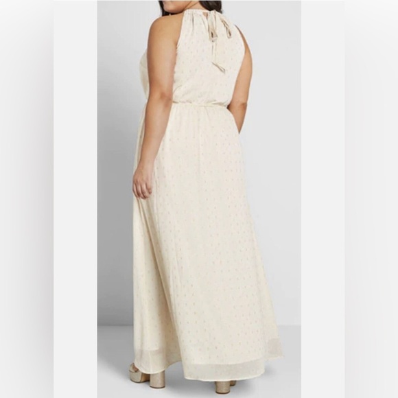 ModCloth Illuminated Elegance Cream + Metallic Chiffon Maxi Dress Size Large NWT - Picture 2 of 12
